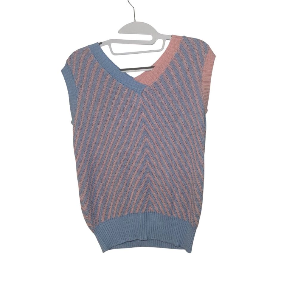 Charming Charlie Womens V Neck Two Color Chevron Striped Vest M Boho Preppy